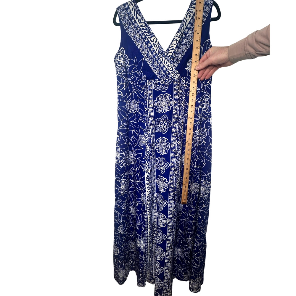 Mako M Hawaiian Vintage 1970s Floral Print Maxi Dress Polynesian Blue White Mumu - Picture 6 of 7